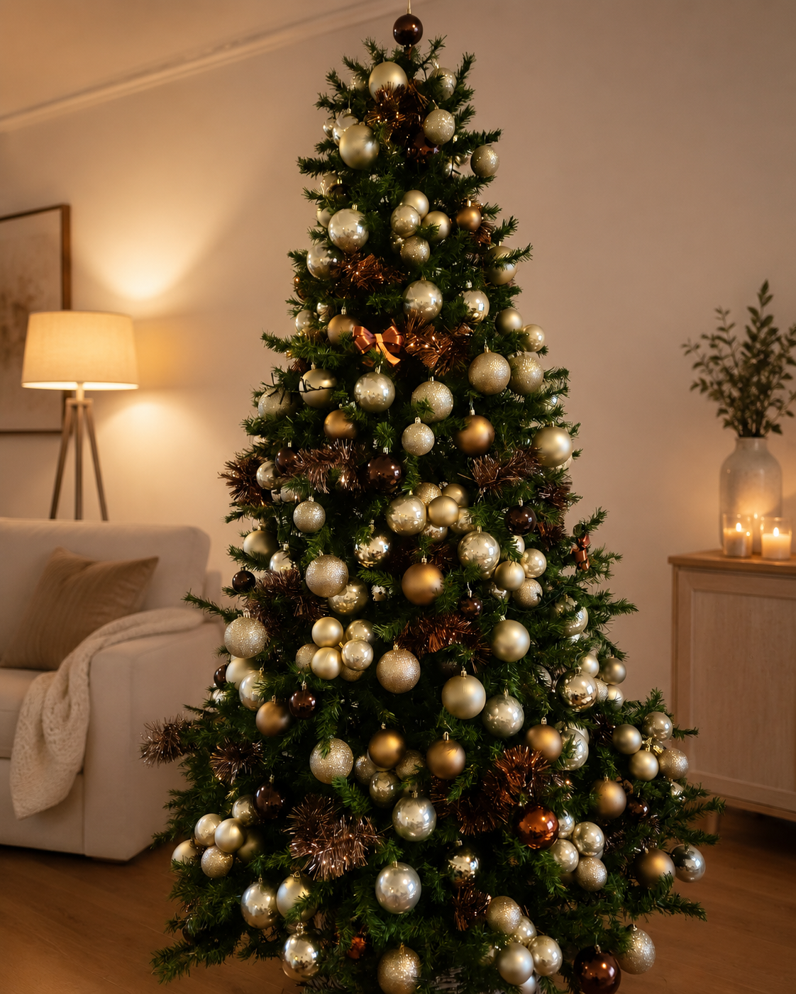 Exclusieve complete kerstboom van 240 cm in goud, champagne en brons